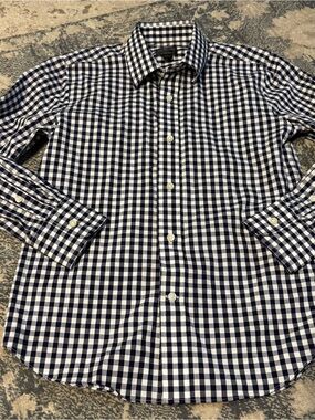 Boy’s Navy and White Gingham Button-Down Shirt